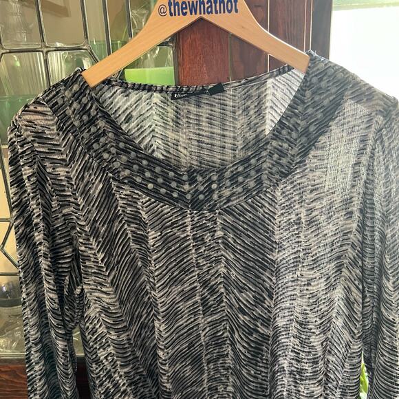 Effortless Style by Citiknits Gray & Black Abstract Print Blouse Size Small Boho - Picture 13 of 16
